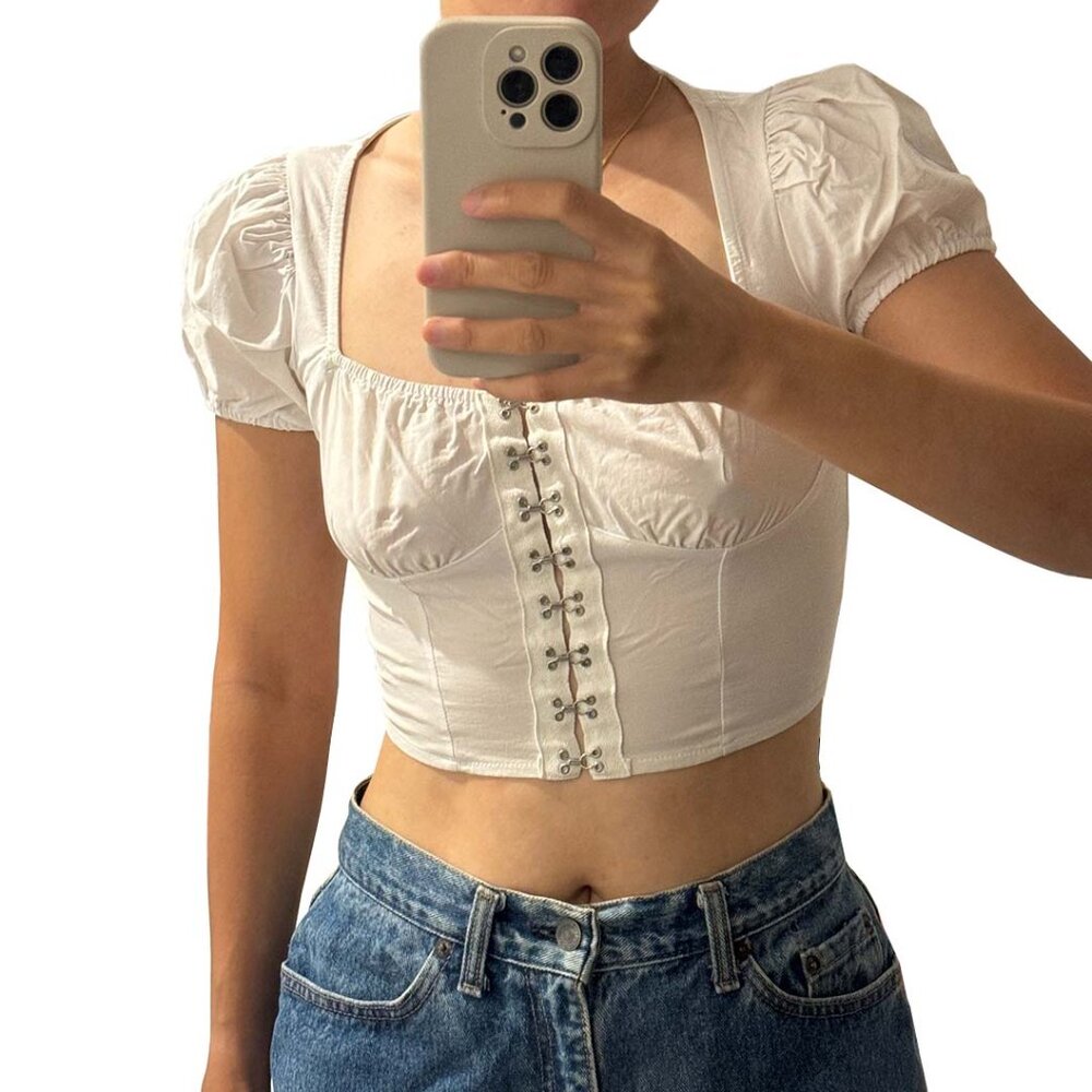 Women's White Corset Cropped Top Size Small